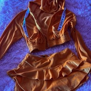 Orange Velvet mini skort set